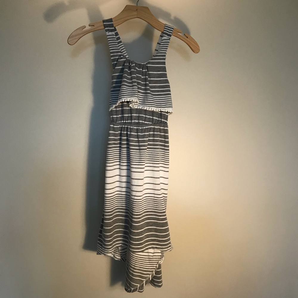 Paper Doll dress Girls size 10 grey/white striped criss cross straps
